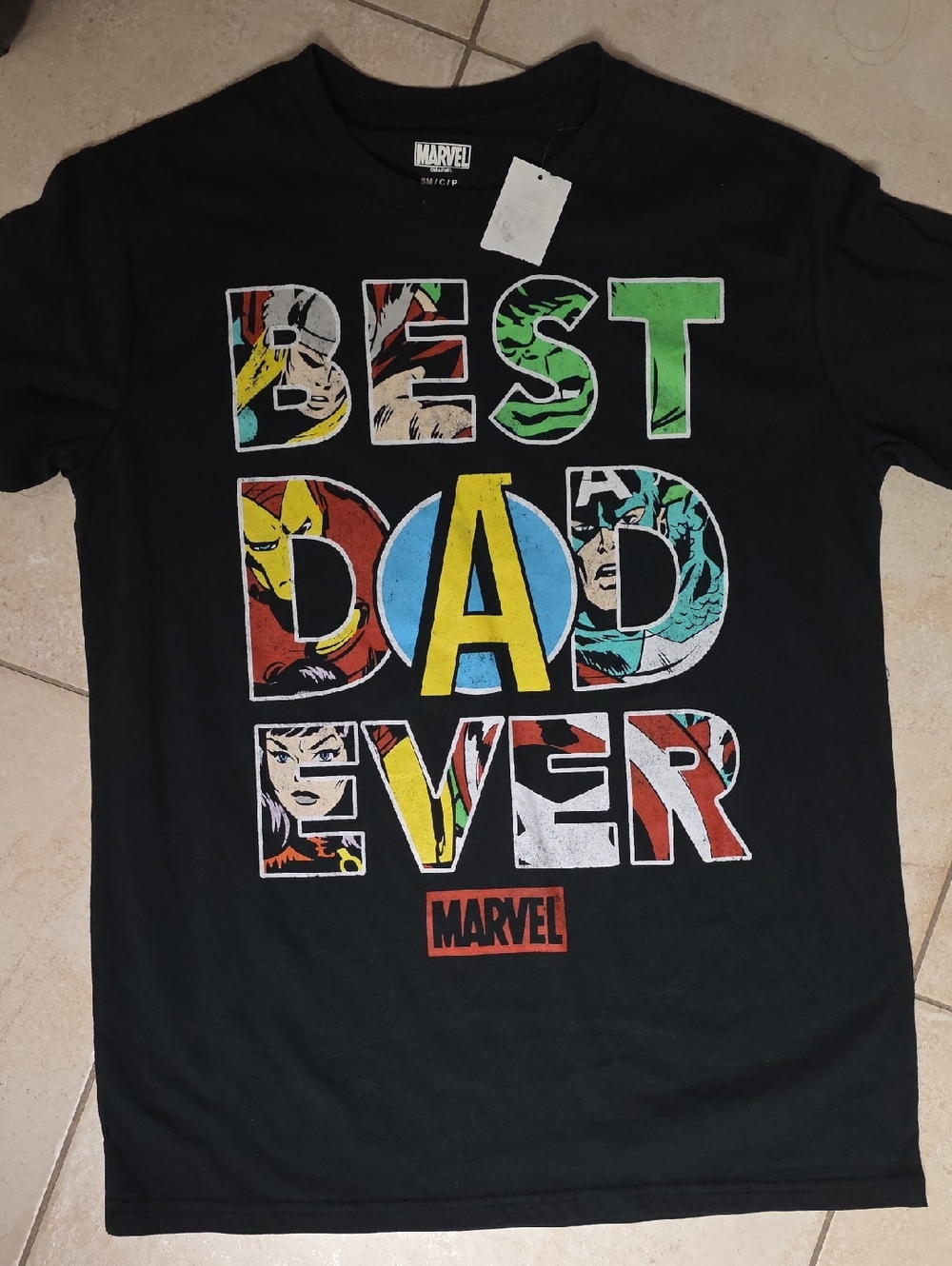 Marvel Black 'Best Dad Ever' Graphic Tee with Multicolor Comic Letters